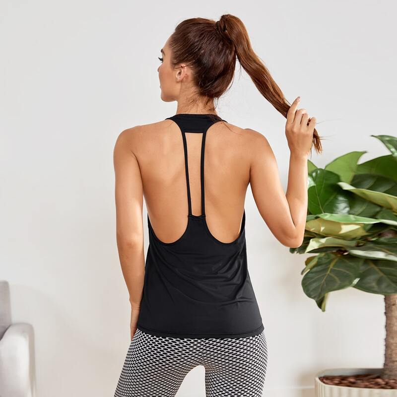 

Solid Backless Sports Tee, Black
