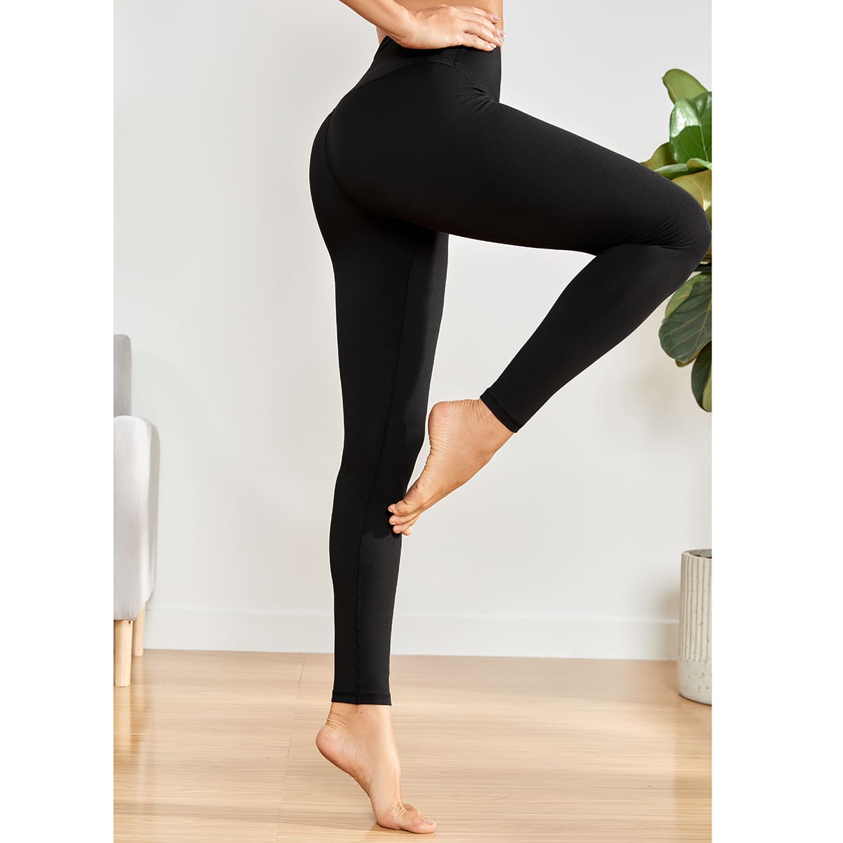 

Solid Wide Waistband Sports Leggings, Black