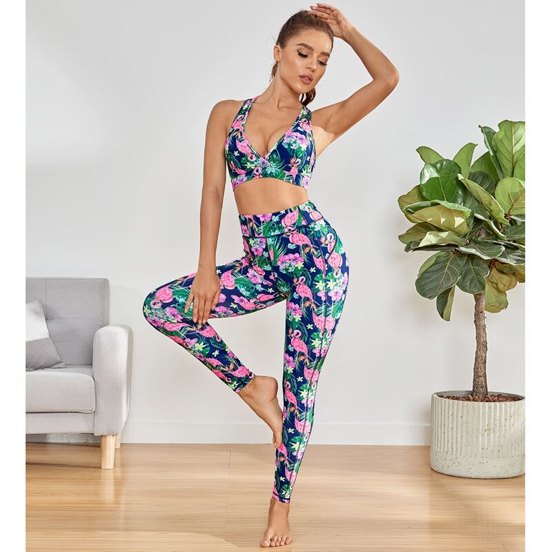 

Floral Print Cut Out Sports Bra & Leggings, Multicolor