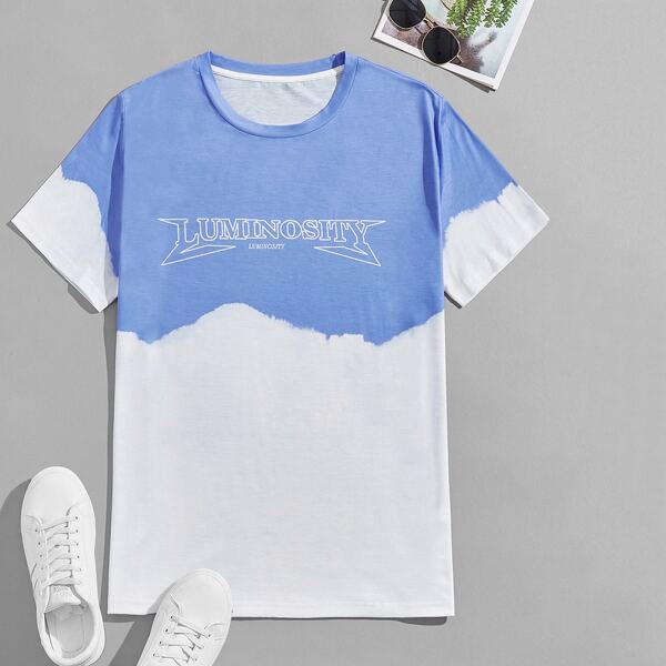 

Men Letter Graphic Colorblock Tee, Blue and white