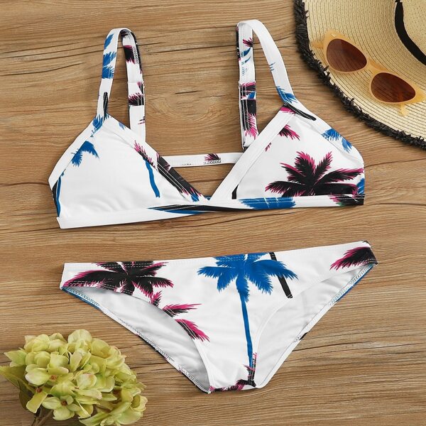

Palm Tree Random Print Bikini Swimsuit, Multicolor