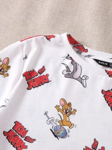TOM & JERRY X SHEIN Cartoon Graphic Tee And Joggers PJ Set - Multicolor - View 3