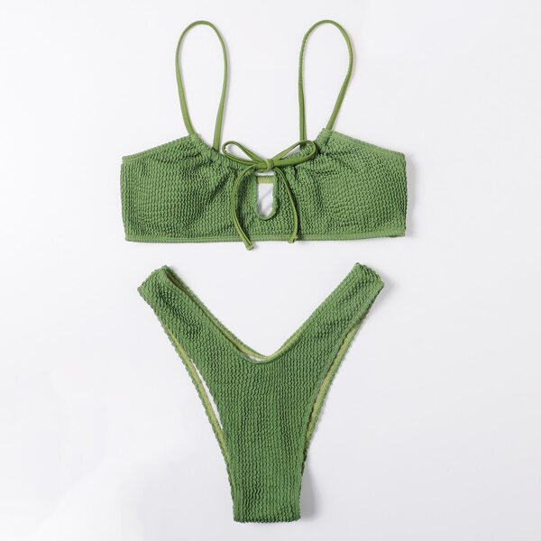 

Ribbed Cut Out High Cut Bikini Swimsuit, Green