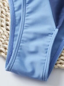 Color Block Triangle Thong Bikini Set - Blue - View 5