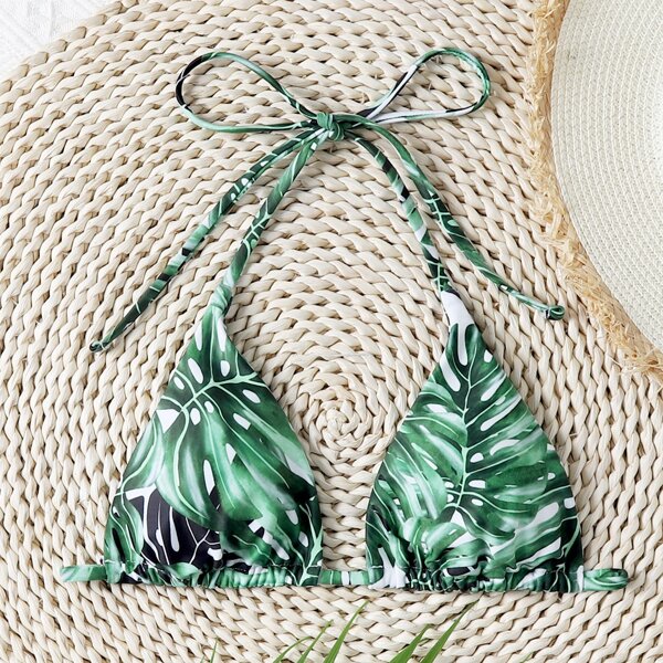 

Tropical Halter Triangle Bikini Top, Green