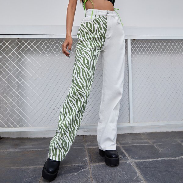

Color-block Zebra Stripe Jeans, Multicolor