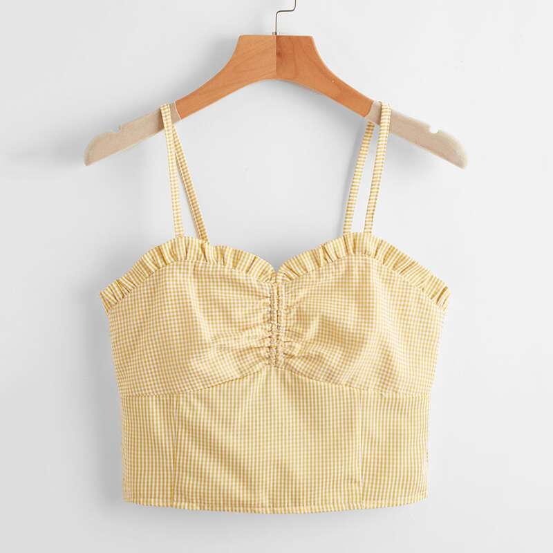 

Gingham Frill Crop Cami, Yellow
