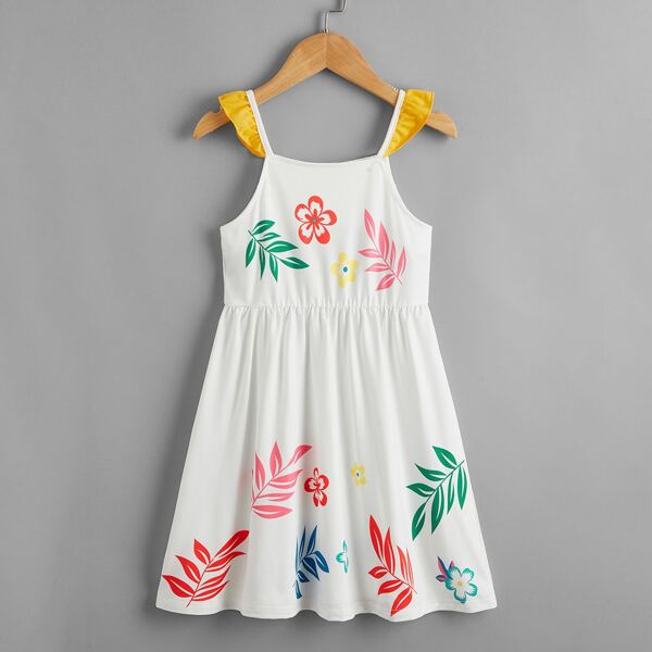 

Toddler Girls Floral Ruffle Trim Cami Dress, White