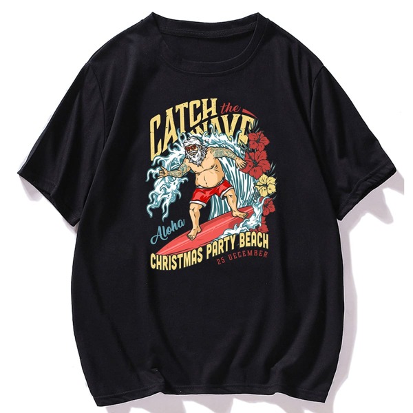 

Men Slogan & Figure Graphic Tee, Black