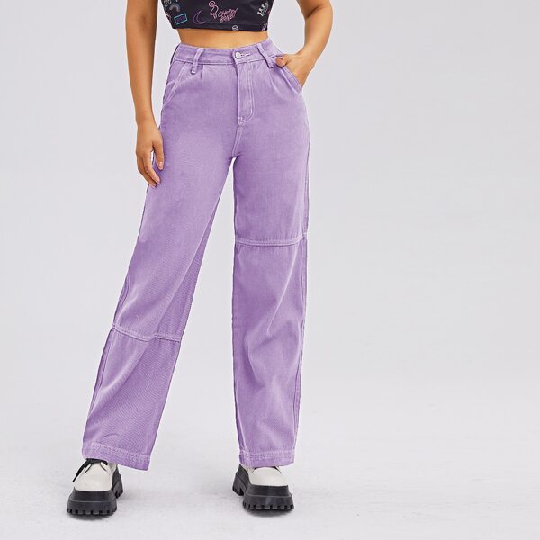 

High Waist Straight Leg Jeans, Lilac purple
