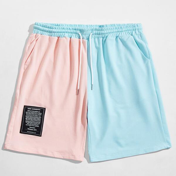 

Men Two Tone Patched Drawstring Waist Track Shorts, Multicolor