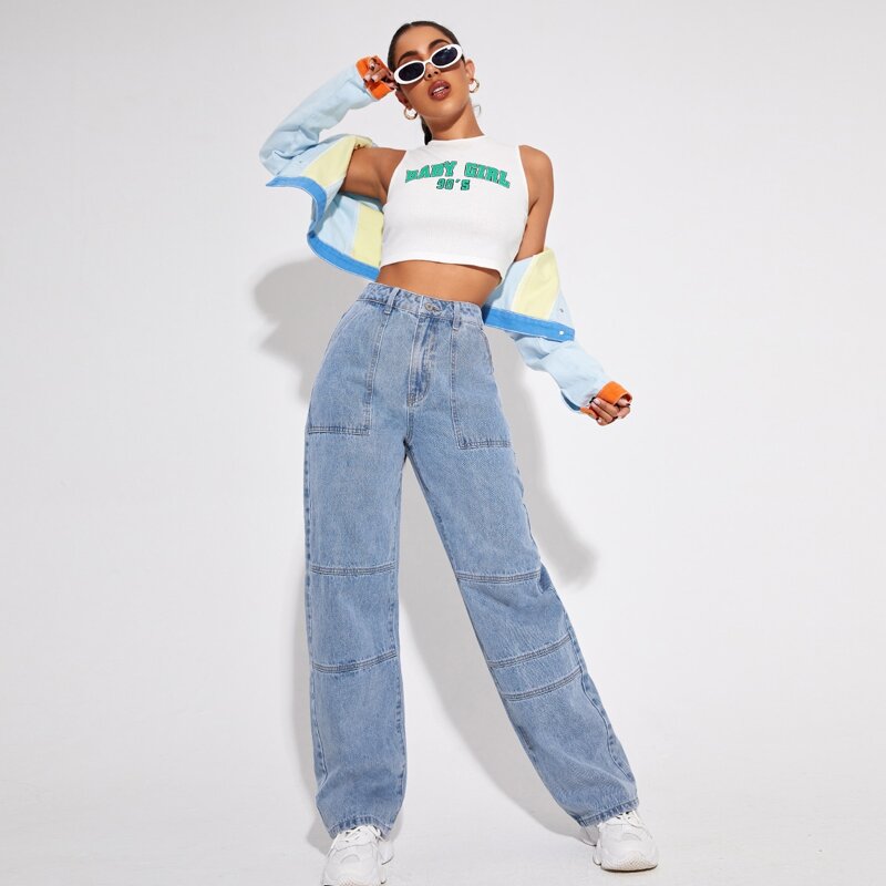 

High Waist Slant Pocket Boyfriend Jeans, Light wash