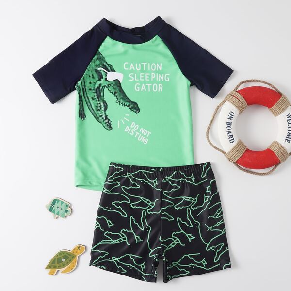 

Boys Croc & Letter Graphic Two Piece Swimsuit, Multicolor
