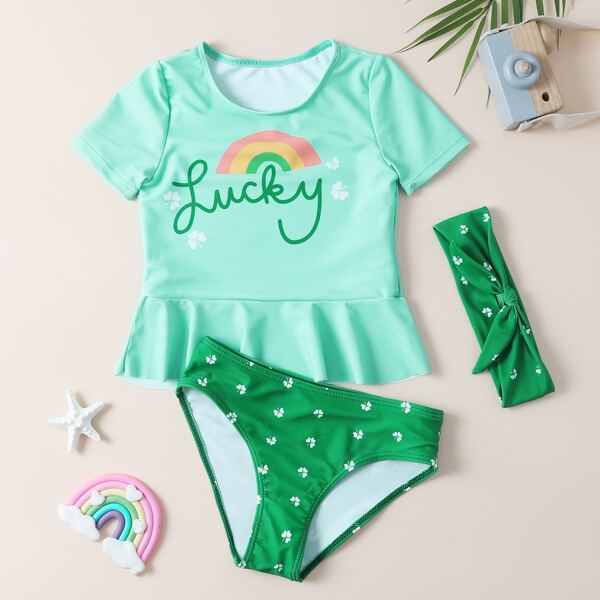 

Toddler Girls Rainbow Print Bikini Swimsuit & Headband, Multicolor