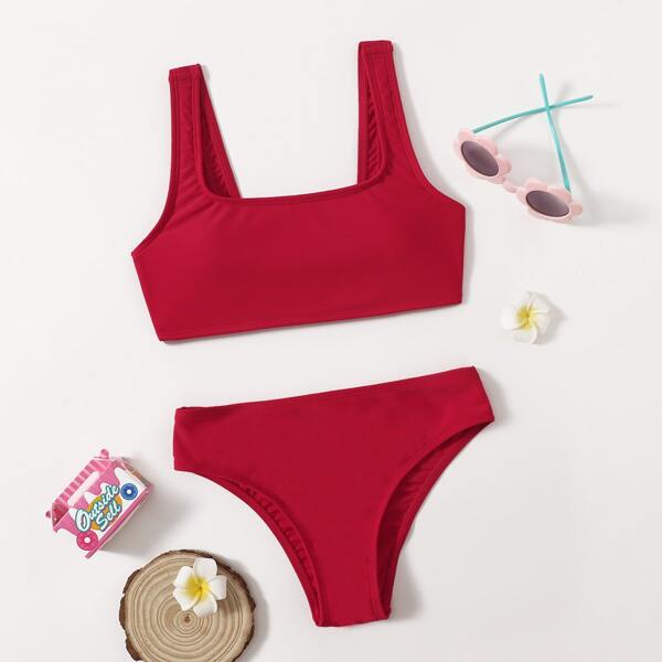 

Girls Square Neck Bikini Swimsuit, Red