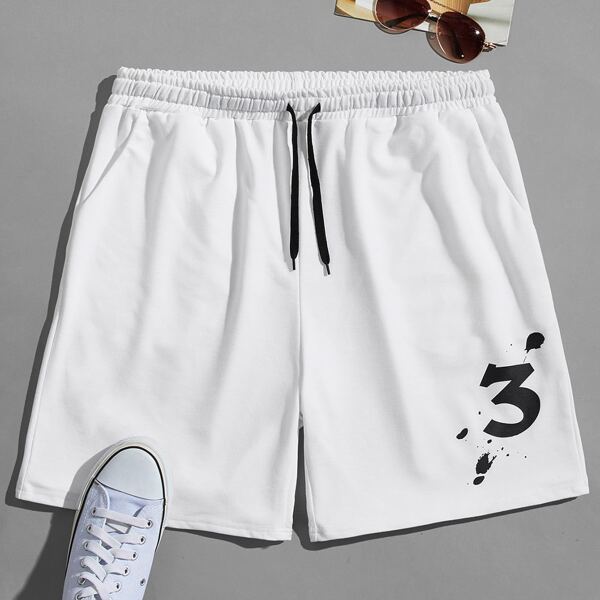 

Men Letter Graphic Drawstring Waist Track Shorts, White