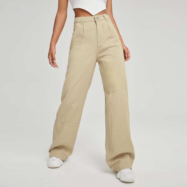 

High Waist Straight Leg Jeans, Khaki
