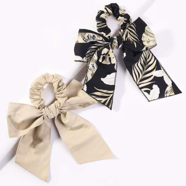 

2pcs Flower Print Scarf Hair Tie, Multicolor