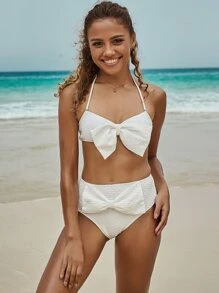 Bow Front Bikini Set Summer Beach - White - View 5