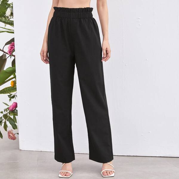 

Paperbag Waist Wide Leg Pants, Black