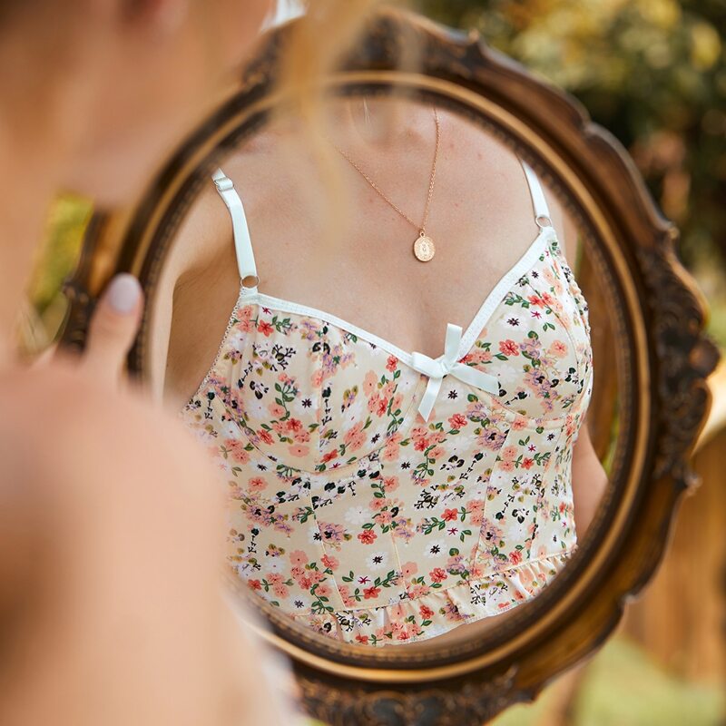 

Floral Print Frill Trim Push Up Bra, Multicolor