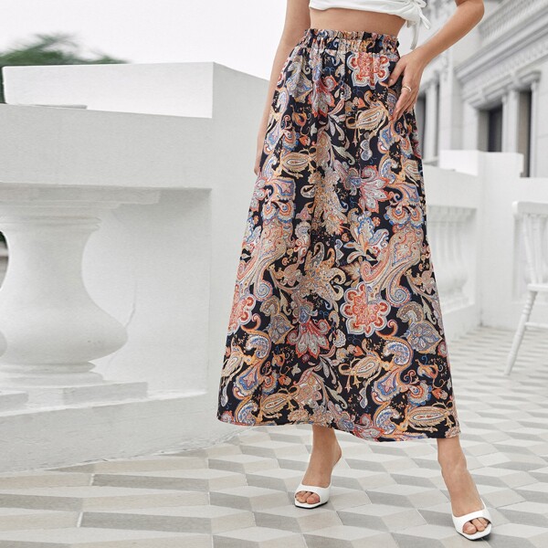 

Paisley Print Elastic Waist A-line Skirt, Multicolor