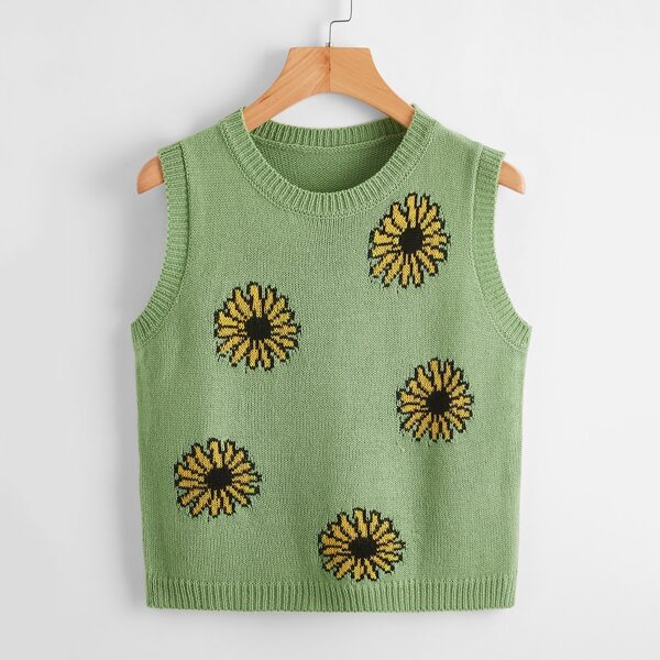 

Floral Pattern Sweater Vest, Lime green