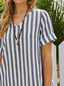 EMERY ROSE Split Thigh Cuffed Striped Dress