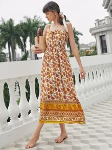 Tie Front Floral Cami Dress Sundress - Multicolor - View 1