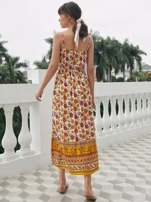 Tie Front Floral Cami Dress Sundress - Multicolor - View 2