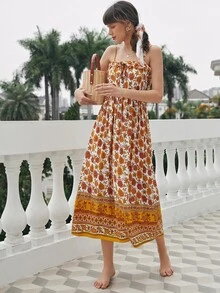 Tie Front Floral Cami Dress Sundress - Multicolor - View 4