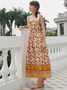 Tie Front Floral Cami Dress Sundress - Multicolor - View 5