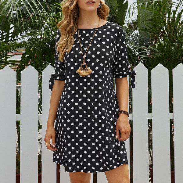

Knot Sleeve Polka Dot Dress, Multicolor