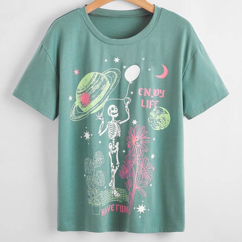 

Letter Skull & Floral Graphic Tee, Mint green