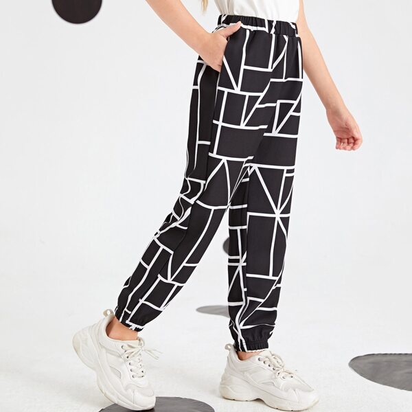 

Girls Geo Print Sweatpants, Black