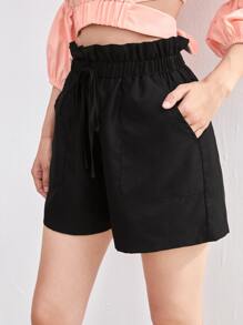 SHEIN Unity Quần short Túi màu trơn Giải trí - màu đen - Xem 3