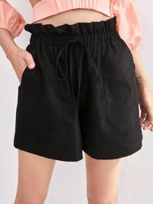 SHEIN Unity Quần short Túi màu trơn Giải trí - màu đen - Xem 5