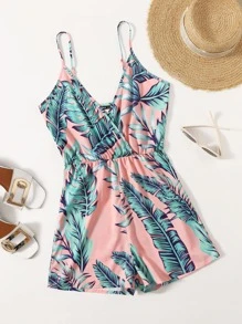 Soleia Wrap Detail Tropical Print Cami Romper - Multicolor - View 1