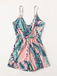 Soleia Wrap Detail Tropical Print Cami Romper - Multicolor - View 3