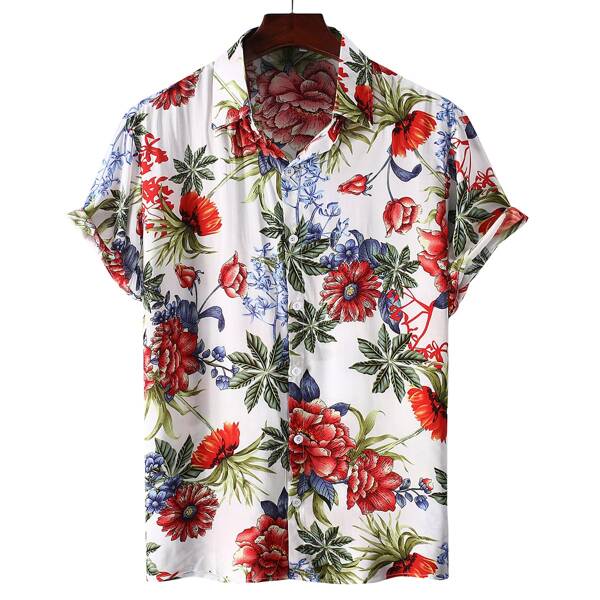 

Men Random Floral Print Shirt, Multicolor