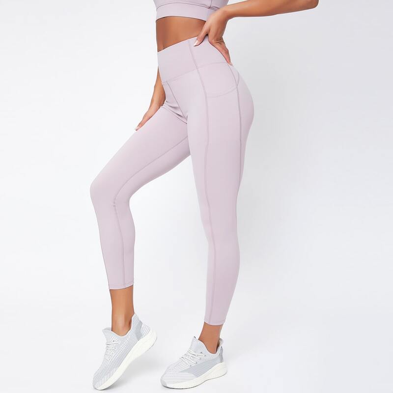 

Solid Wide Waistband Sports Leggings With Phone Pocket, Dusty purple