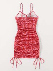 Soleia Drawstring Ruched Bodycon Dress - Red - View 2