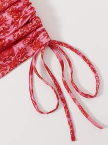 Soleia Drawstring Ruched Bodycon Dress - Red - View 4