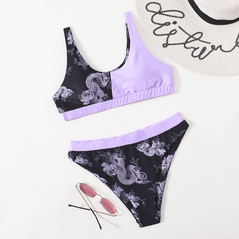 

Dragon Print Bikini Swimsuit, Multicolor