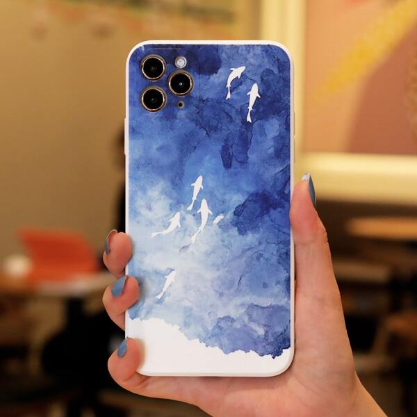 

Fish Print Phone Case, Blue and white