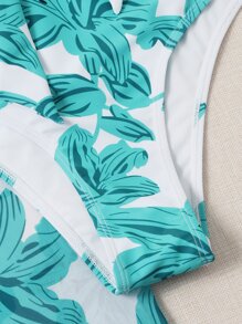 SHEIN Swim 夏季海灘三入組花朵前結束比基尼套裝和沙灘裙 - 彩色 - 查看 4