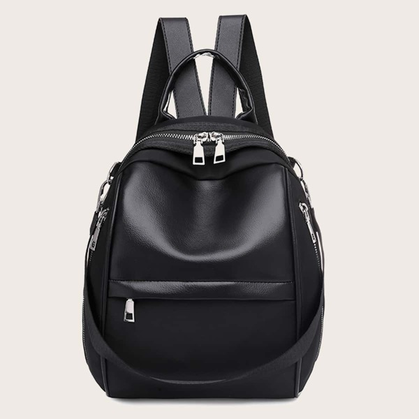 

Minimalist Double Zipper Backpack, Black