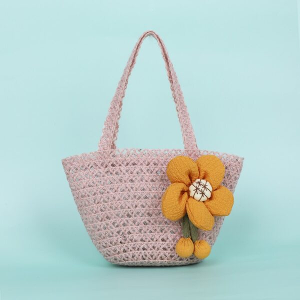 

Girls Floral Decor Straw Bag, Pink
