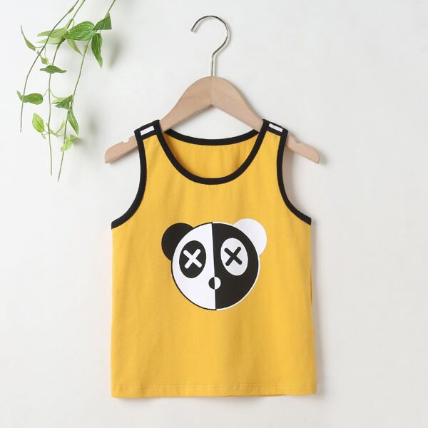 

Toddler Boys Cartoon Graphic Contrast Binding Tank Top, Yellow