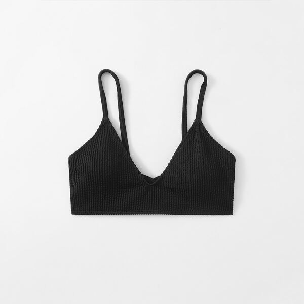 

Solid Textured Bikini Top, Black